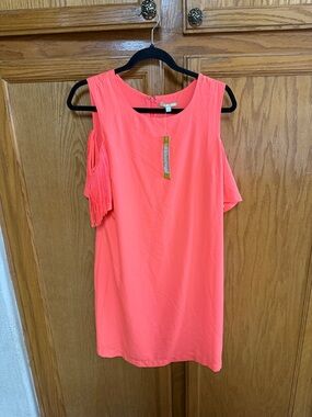 Gianni Bini Coral Cold-Shoulder Fringe dress